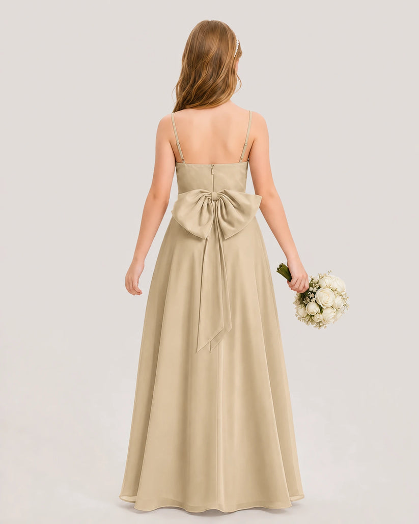 Champagne Chiffon A-line Junior Bridesmaid Dresses Back View