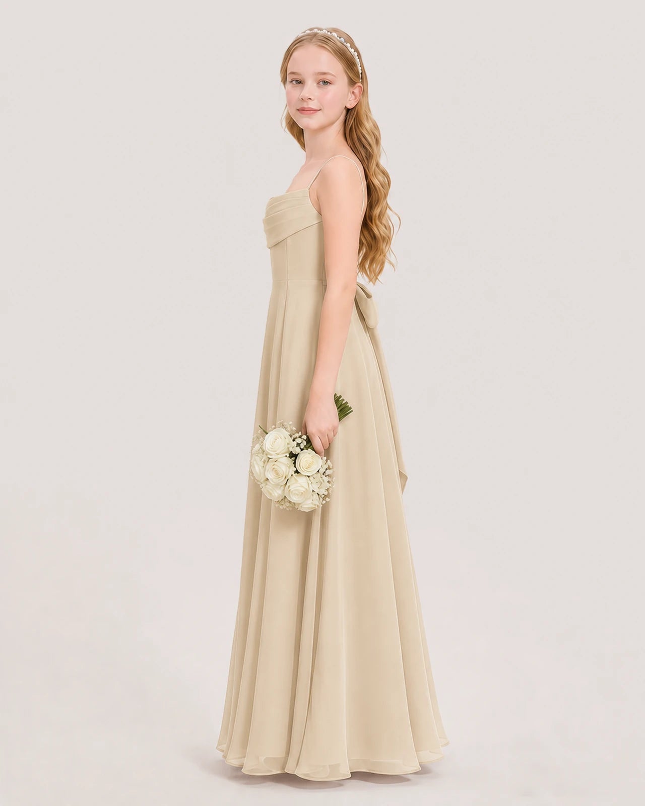 Dideyttawl Cowl Neck Chiffon Junior Bridesmaid Dress with Side Slit and Back Bow