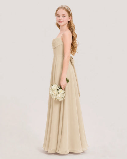 Dideyttawl Cowl Neck Chiffon Junior Bridesmaid Dress with Side Slit and Back Bow