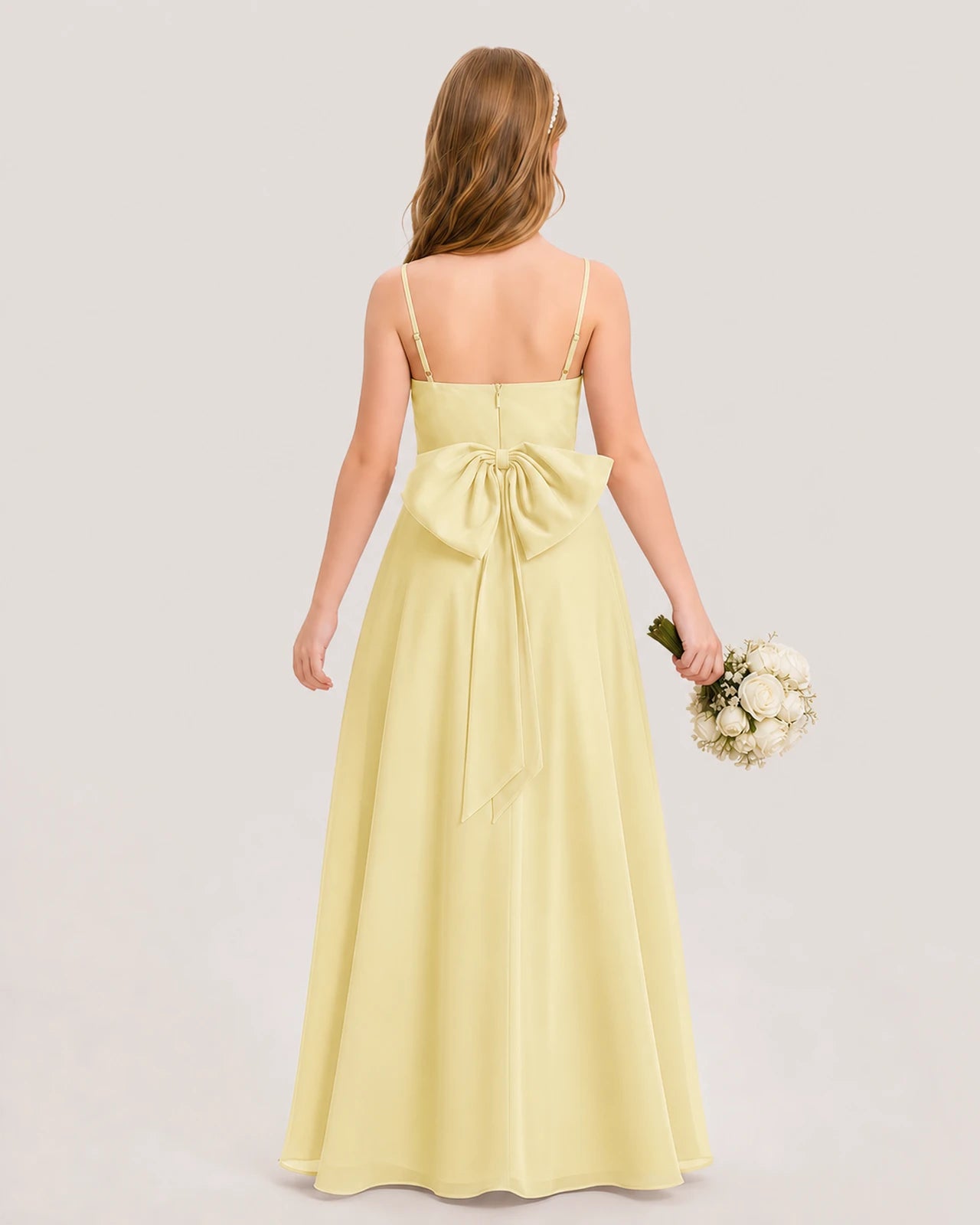 Dideyttawl Cowl Neck Chiffon Junior Bridesmaid Dress with Side Slit and Back Bow