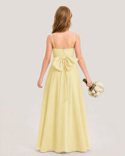 Dideyttawl Cowl Neck Chiffon Junior Bridesmaid Dress with Side Slit and Back Bow