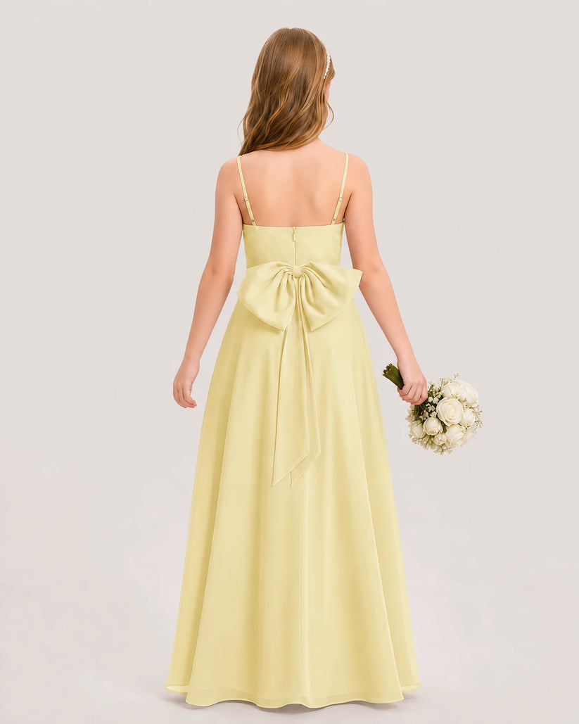 Daffodil chiffon spaghetti strap bow junior bridesmaid dress Back View