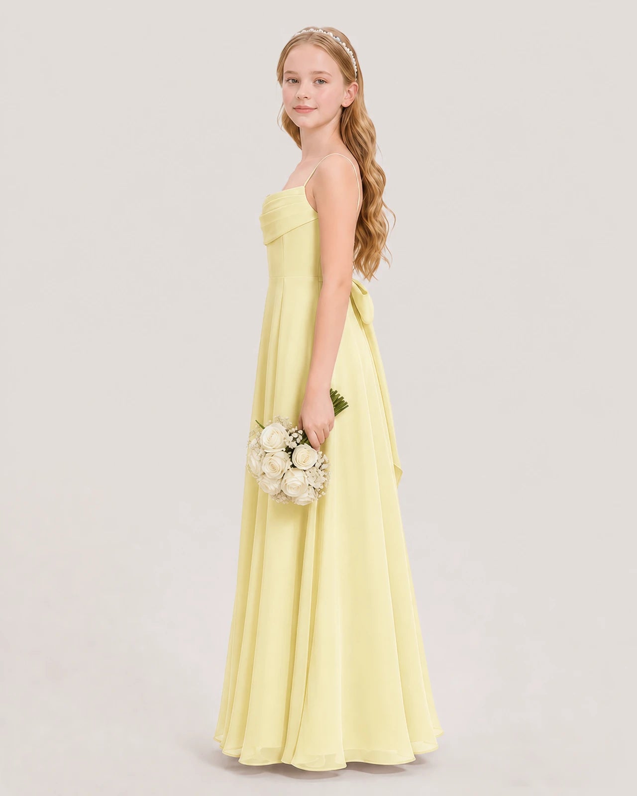Dideyttawl Cowl Neck Chiffon Junior Bridesmaid Dress with Side Slit and Back Bow