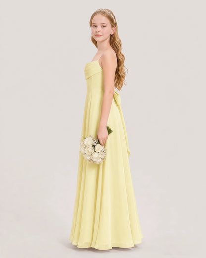 Dideyttawl Cowl Neck Chiffon Junior Bridesmaid Dress with Side Slit and Back Bow