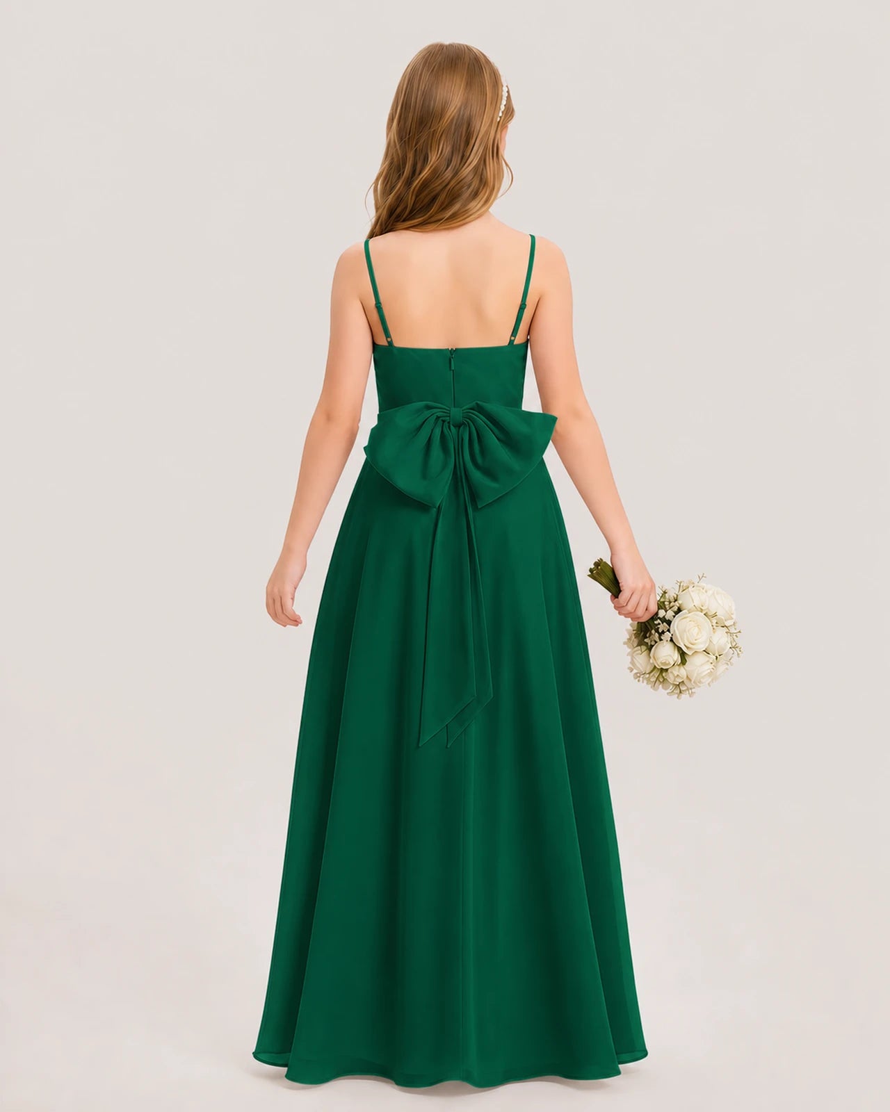 Dideyttawl Cowl Neck Chiffon Junior Bridesmaid Dress with Side Slit and Back Bow