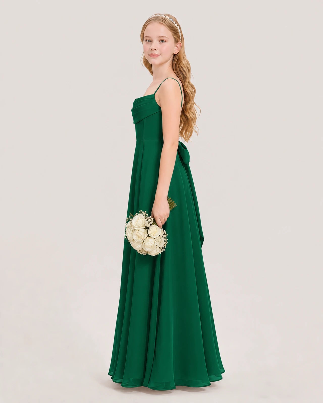Dideyttawl Cowl Neck Chiffon Junior Bridesmaid Dress with Side Slit and Back Bow