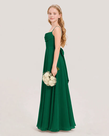 Dideyttawl Cowl Neck Chiffon Junior Bridesmaid Dress with Side Slit and Back Bow