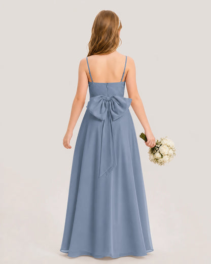 Dideyttawl Cowl Neck Chiffon Junior Bridesmaid Dress with Side Slit and Back Bow