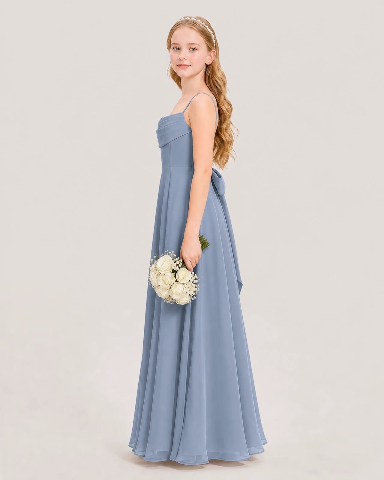Dideyttawl Cowl Neck Chiffon Junior Bridesmaid Dress with Side Slit and Back Bow