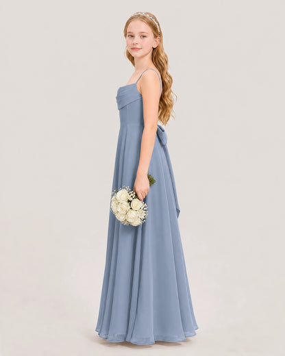 Dideyttawl Cowl Neck Chiffon Junior Bridesmaid Dress with Side Slit and Back Bow