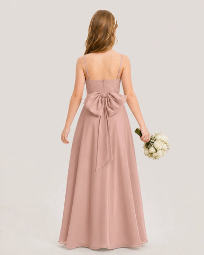 Dideyttawl Cowl Neck Chiffon Junior Bridesmaid Dress with Side Slit and Back Bow