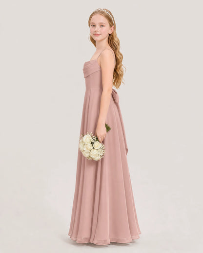 Dideyttawl Cowl Neck Chiffon Junior Bridesmaid Dress with Side Slit and Back Bow