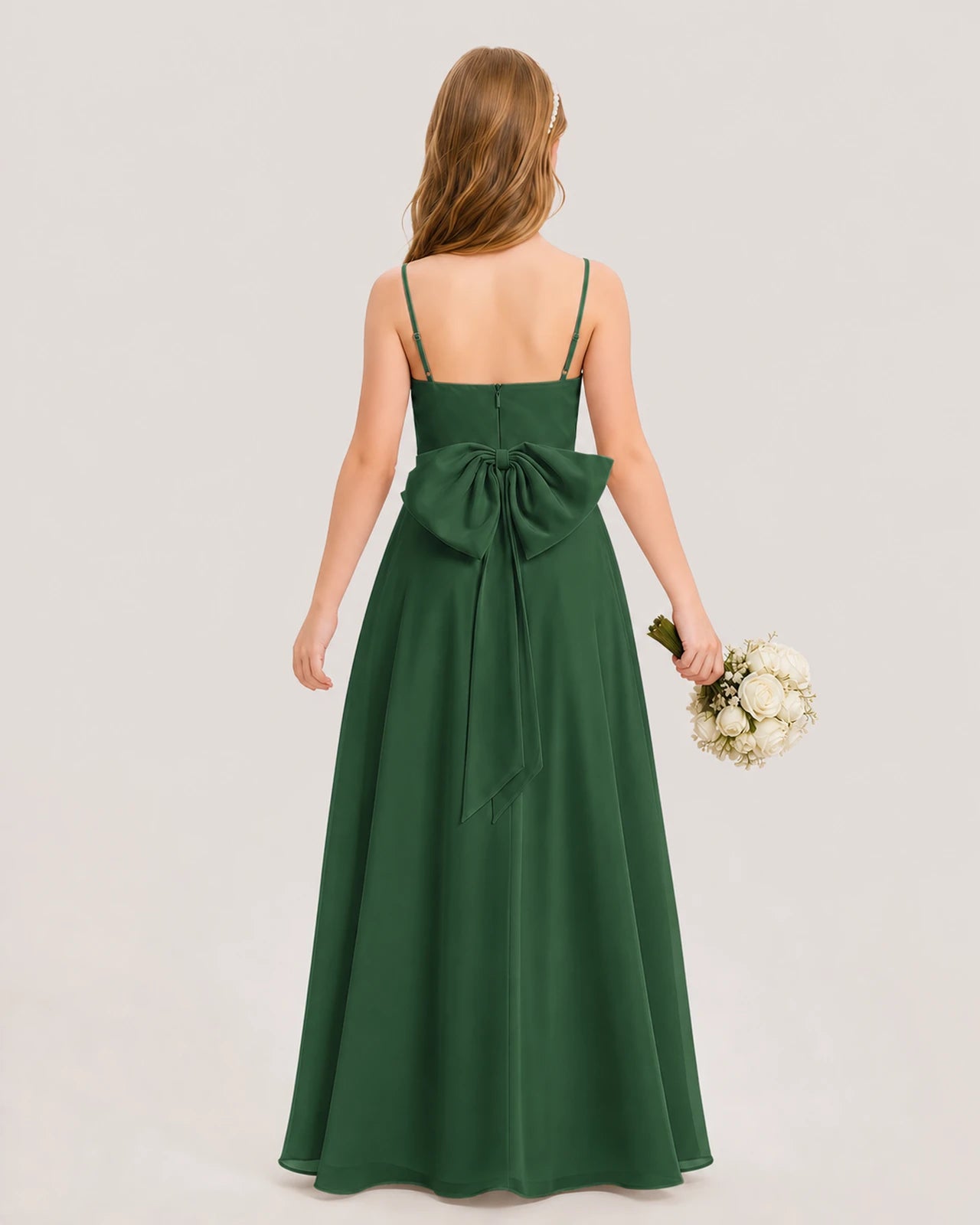 Dideyttawl Cowl Neck Chiffon Junior Bridesmaid Dress with Side Slit and Back Bow