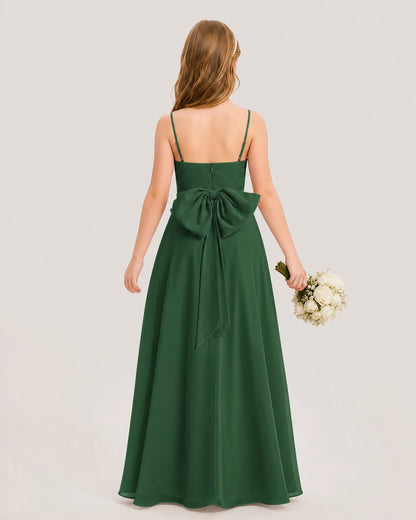 Dideyttawl Cowl Neck Chiffon Junior Bridesmaid Dress with Side Slit and Back Bow