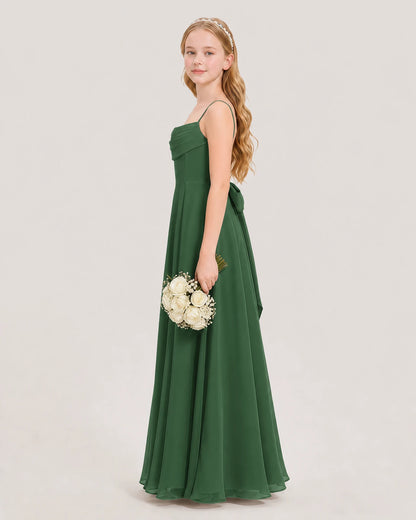 Dideyttawl Cowl Neck Chiffon Junior Bridesmaid Dress with Side Slit and Back Bow