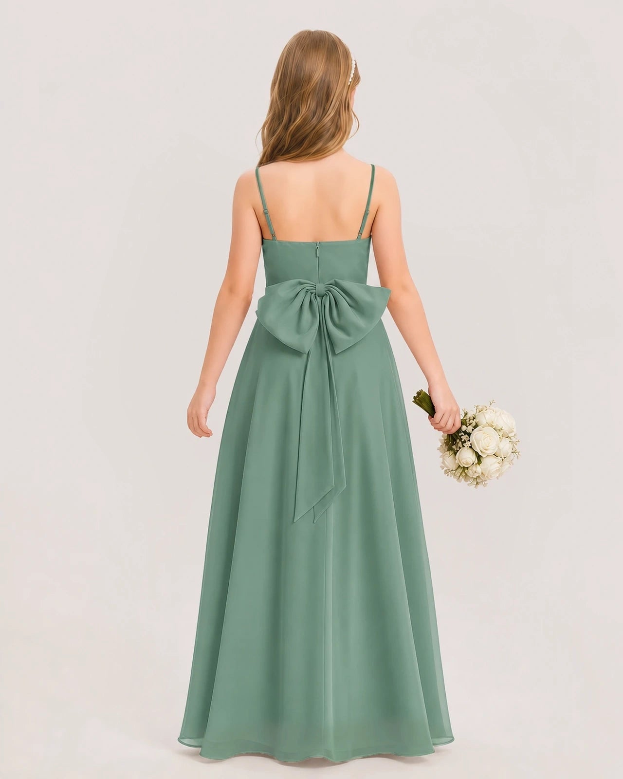 Dideyttawl Cowl Neck Chiffon Junior Bridesmaid Dress with Side Slit and Back Bow