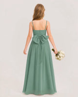 Eucalyptus Chiffon A-line Bow Junior Bridesmaid Dress Back View
