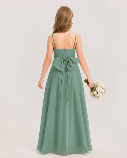 Dideyttawl Cowl Neck Chiffon Junior Bridesmaid Dress with Side Slit and Back Bow