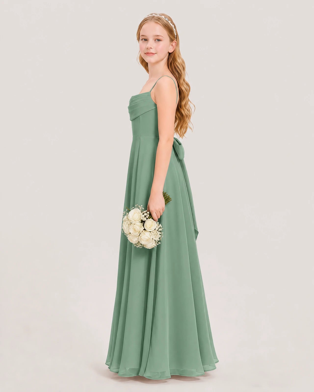 Dideyttawl Cowl Neck Chiffon Junior Bridesmaid Dress with Side Slit and Back Bow