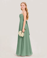 Eucalyptus Chiffon Spaghetti Strap Junior Bridesmaid Dresses Side View