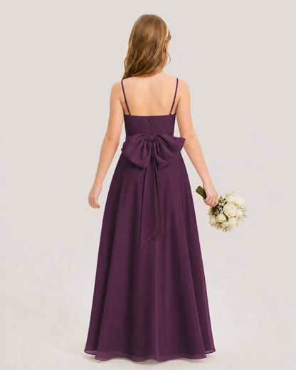 Dideyttawl Cowl Neck Chiffon Junior Bridesmaid Dress with Side Slit and Back Bow