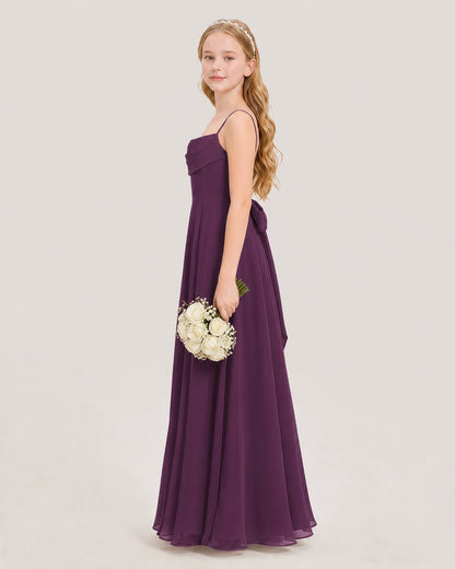 Dideyttawl Cowl Neck Chiffon Junior Bridesmaid Dress with Side Slit and Back Bow