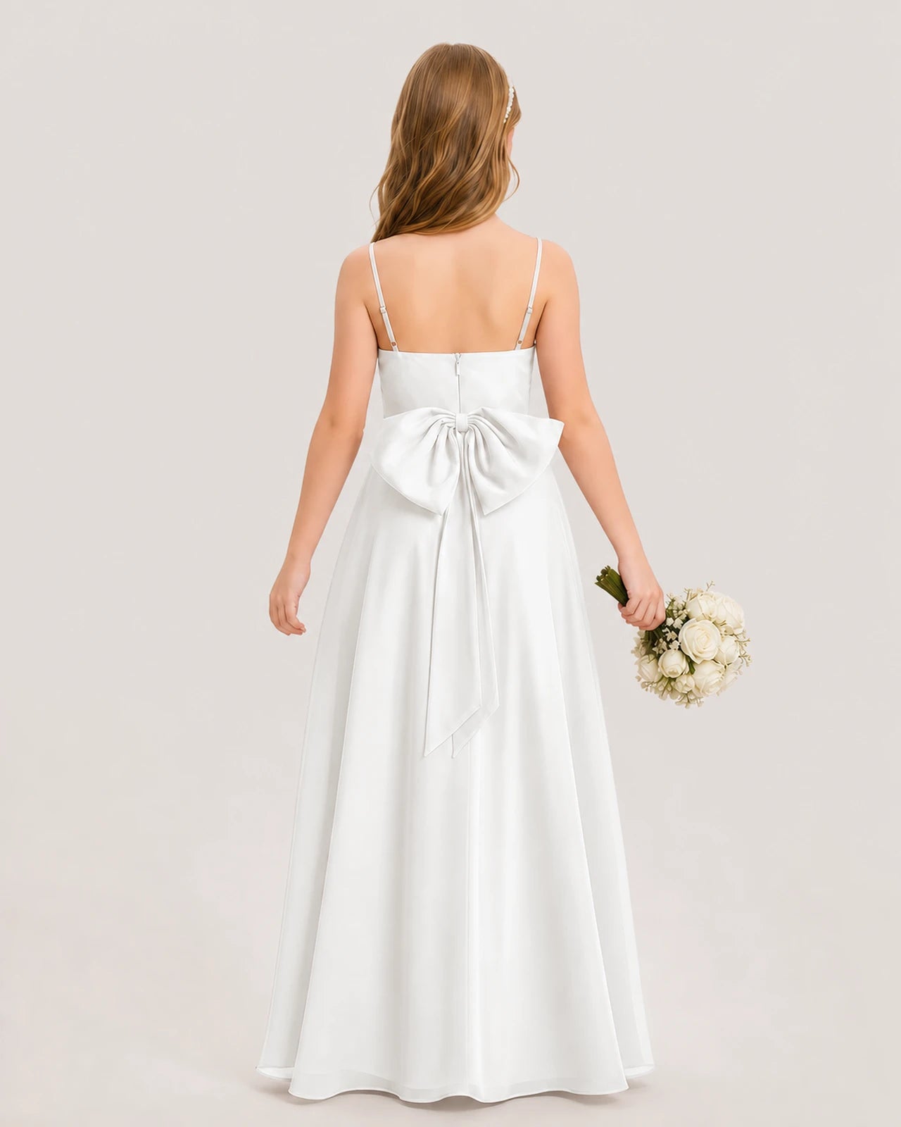 Dideyttawl Cowl Neck Chiffon Junior Bridesmaid Dress with Side Slit and Back Bow