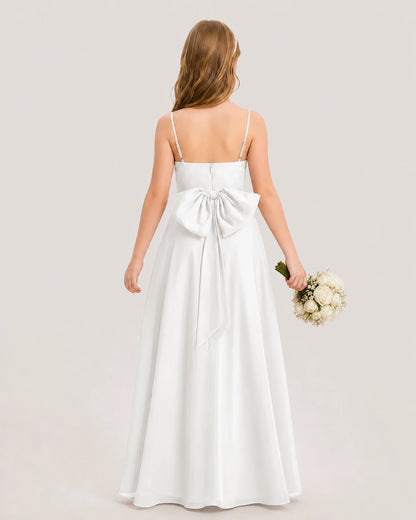 Dideyttawl Cowl Neck Chiffon Junior Bridesmaid Dress with Side Slit and Back Bow