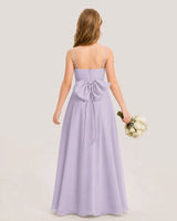Lavender Chiffon Bow A-line Junior Bridesmaid Dress Back View
