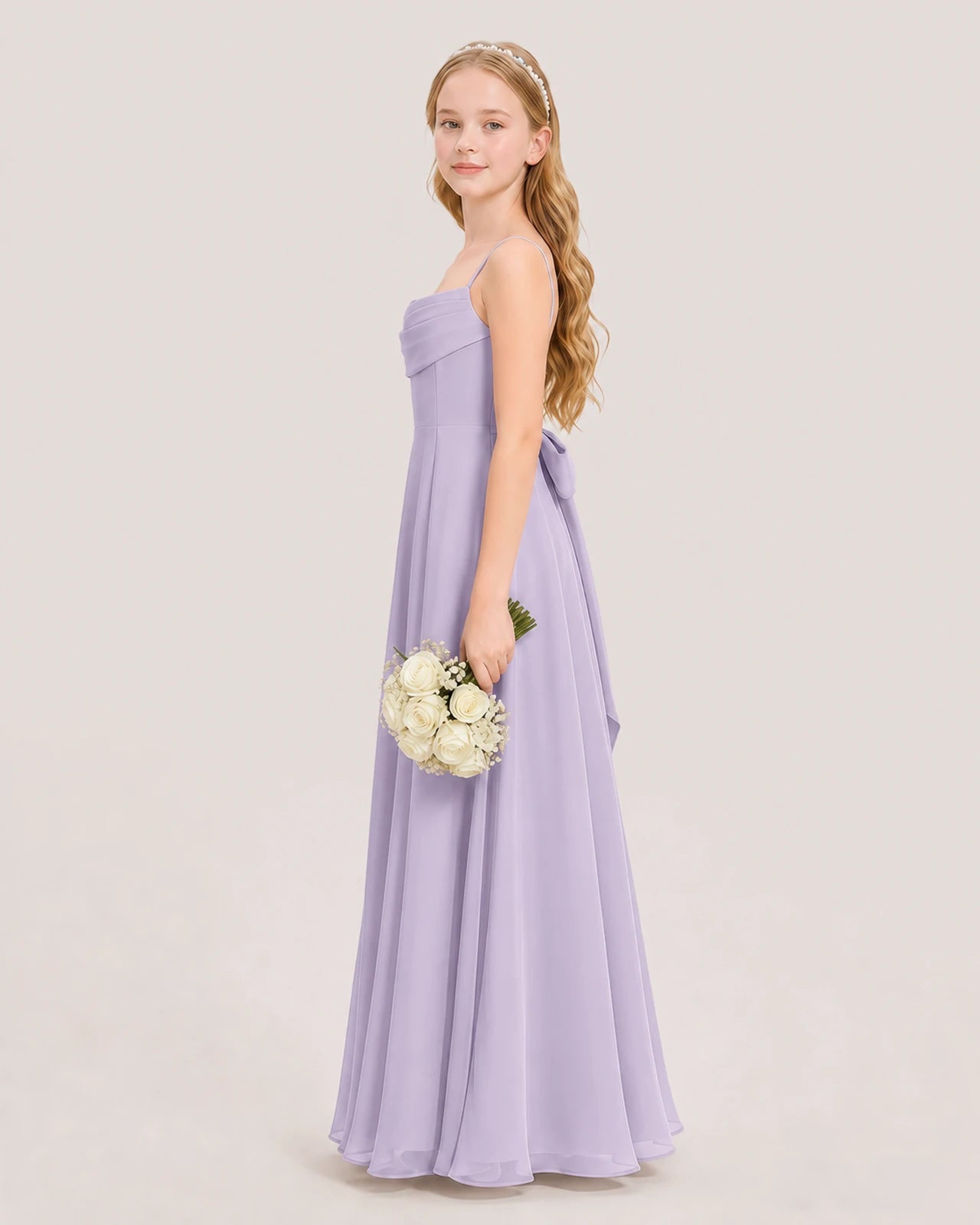 Dideyttawl Cowl Neck Chiffon Junior Bridesmaid Dress with Side Slit and Back Bow