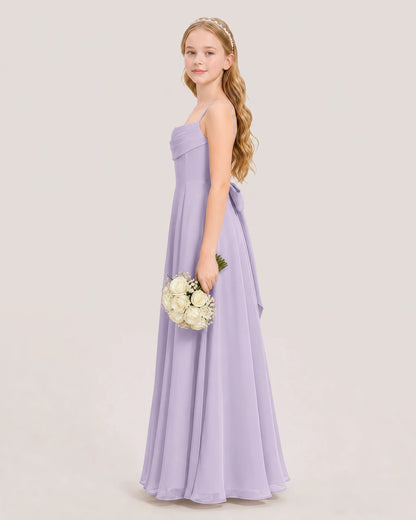 Dideyttawl Cowl Neck Chiffon Junior Bridesmaid Dress with Side Slit and Back Bow