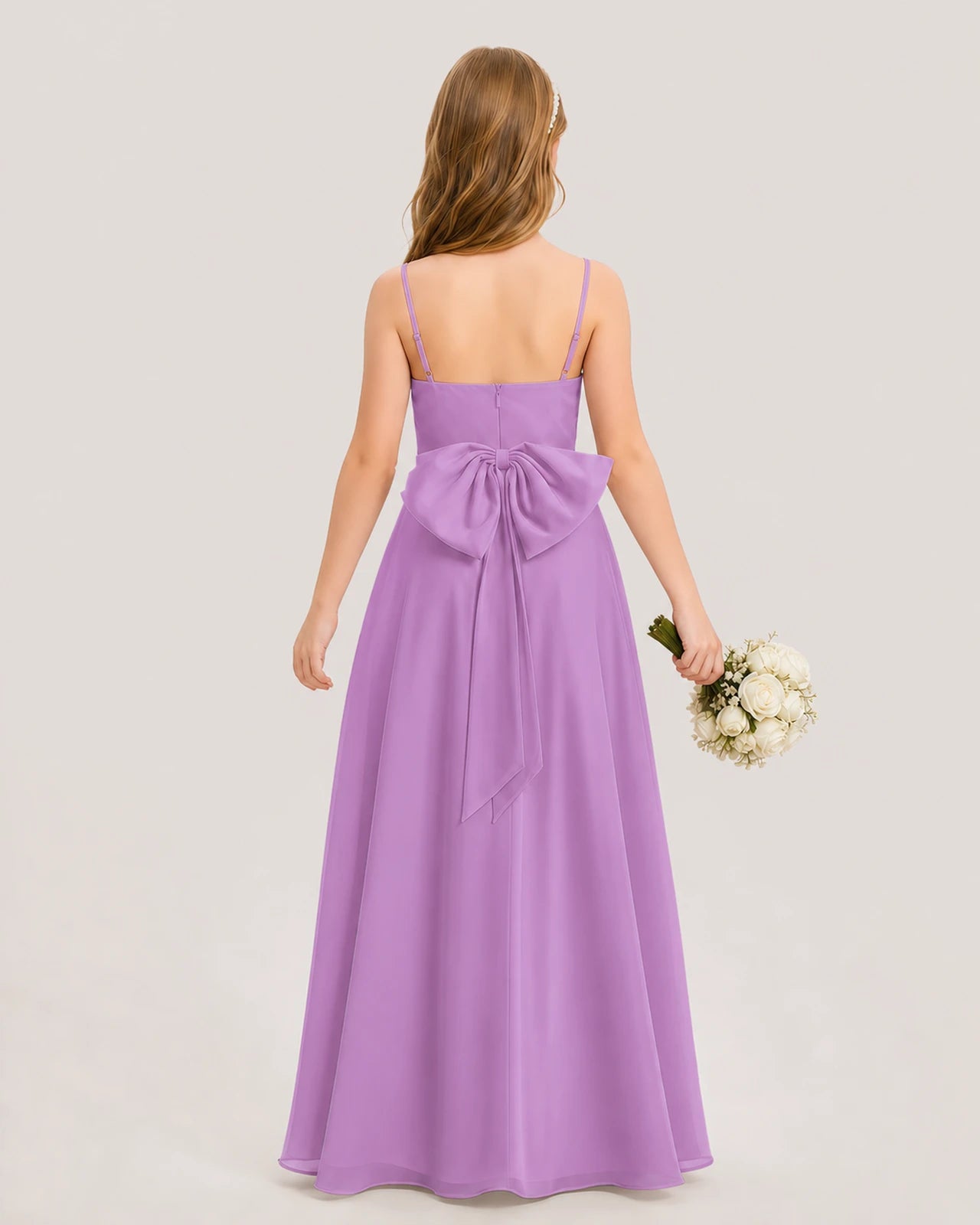 Dideyttawl Cowl Neck Chiffon Junior Bridesmaid Dress with Side Slit and Back Bow