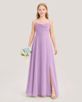 Lilac Chiffon Cowl Neck Junior Bridesmaid Dresses Front View