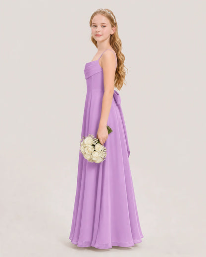 Dideyttawl Cowl Neck Chiffon Junior Bridesmaid Dress with Side Slit and Back Bow