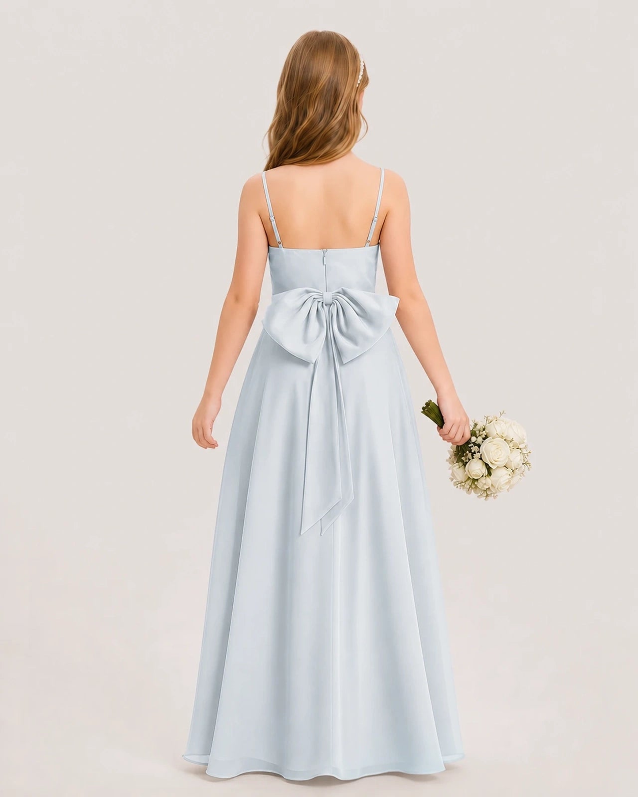 Dideyttawl Cowl Neck Chiffon Junior Bridesmaid Dress with Side Slit and Back Bow