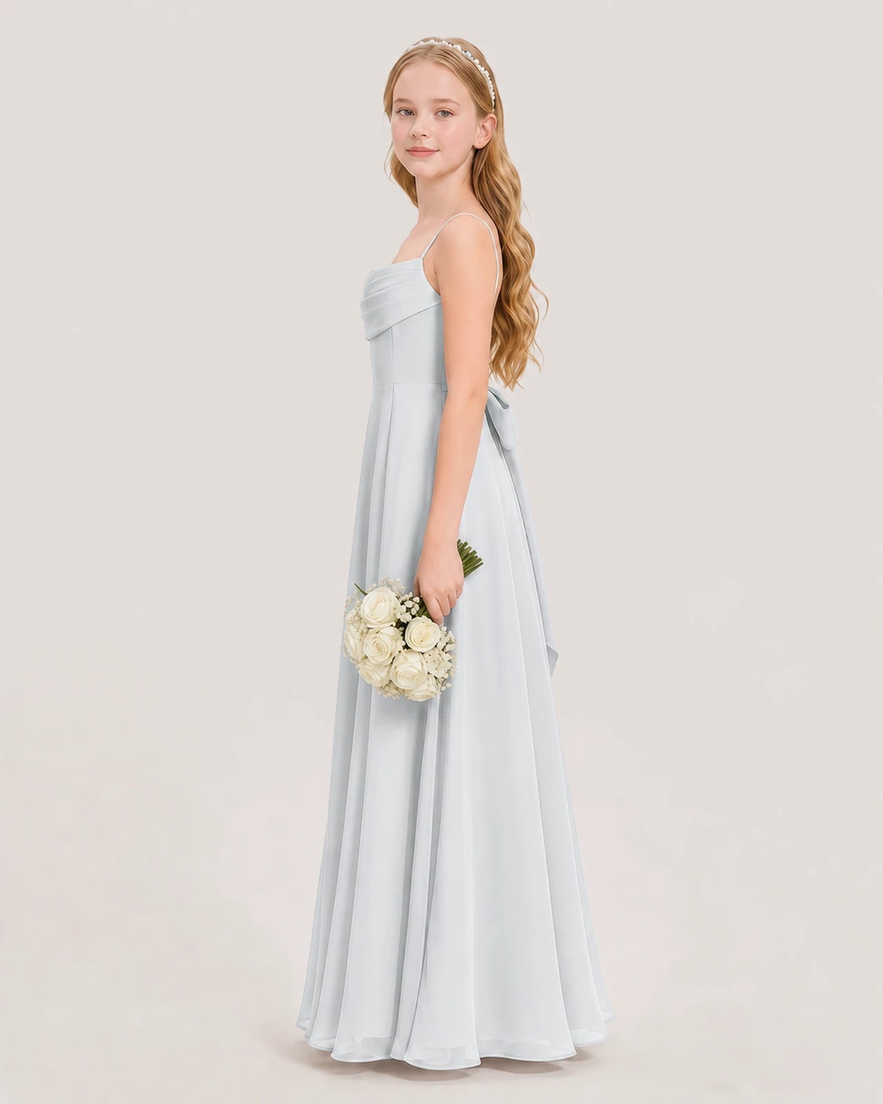 Dideyttawl Cowl Neck Chiffon Junior Bridesmaid Dress with Side Slit and Back Bow