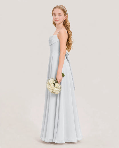 Dideyttawl Cowl Neck Chiffon Junior Bridesmaid Dress with Side Slit and Back Bow