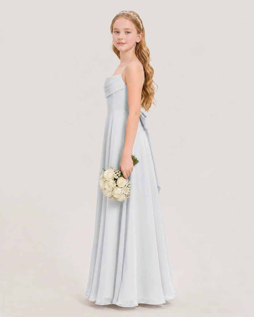 Mist Chiffon A-Line Junior Bridesmaid Dresses Side View