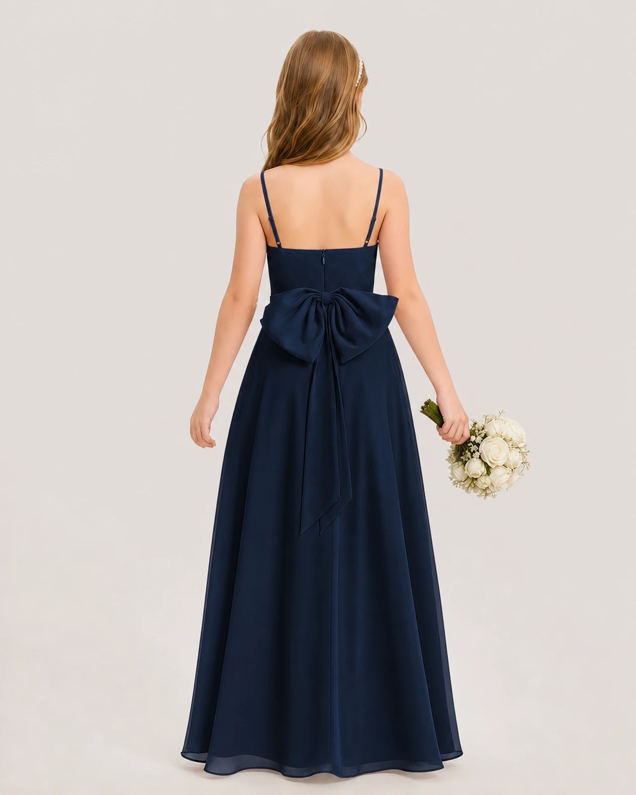 Dideyttawl Cowl Neck Chiffon Junior Bridesmaid Dress with Side Slit and Back Bow