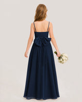 Navy Blue Chiffon A-Line Junior Bridesmaid Dresses Back View