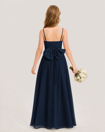 Dideyttawl Cowl Neck Chiffon Junior Bridesmaid Dress with Side Slit and Back Bow