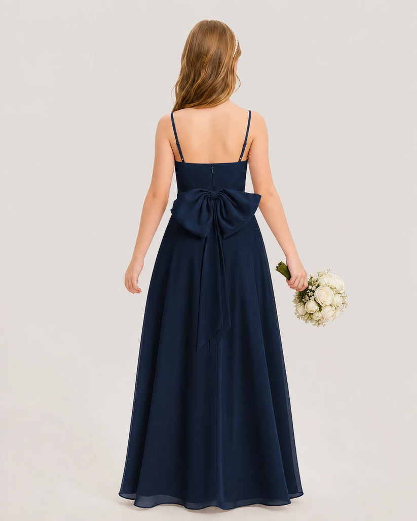 Navy Blue Chiffon A-Line Junior Bridesmaid Dresses Back View