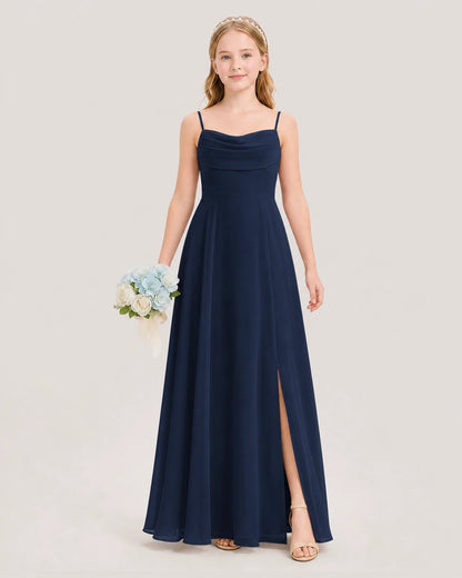 Dideyttawl Cowl Neck Chiffon Junior Bridesmaid Dress with Side Slit and Back Bow