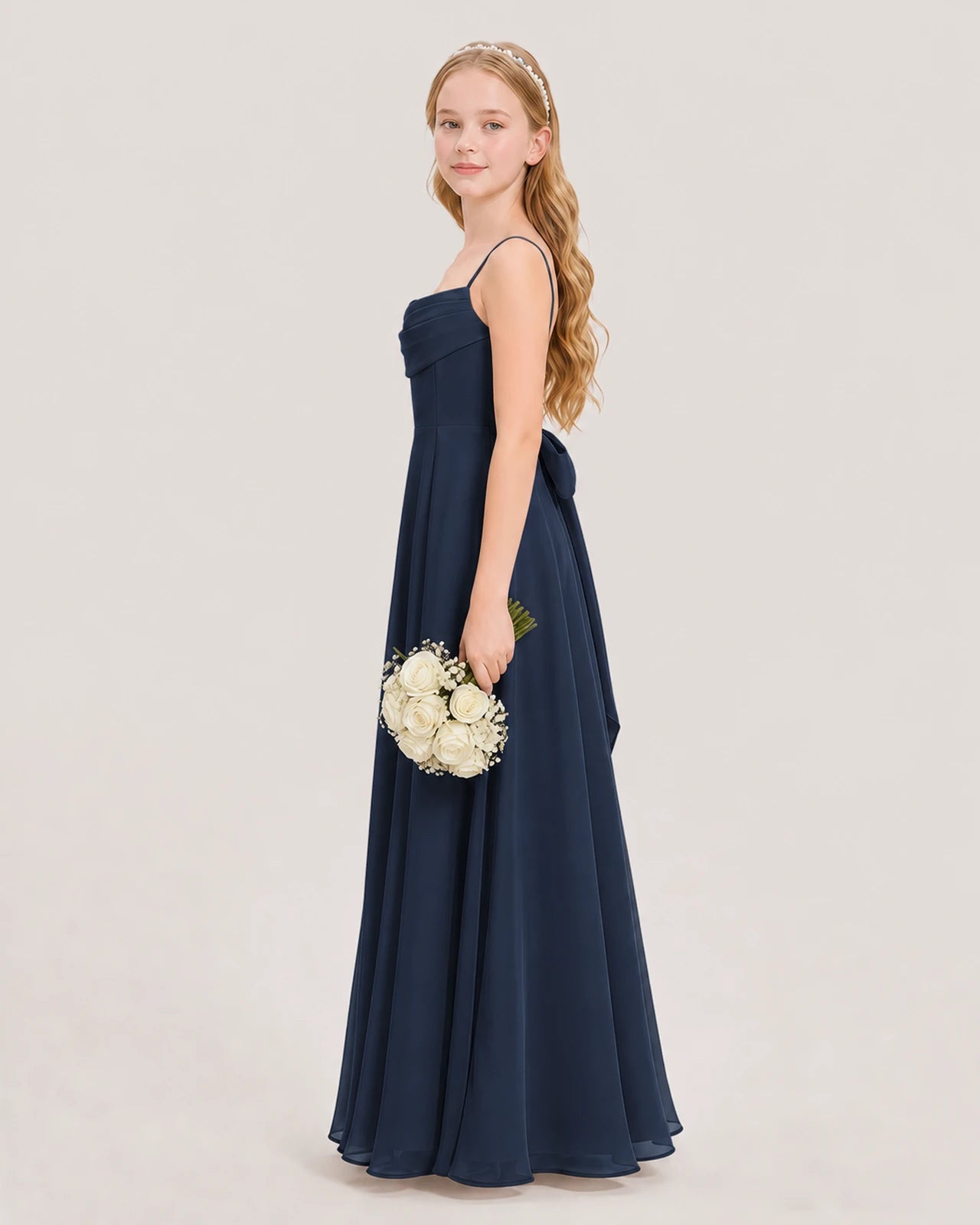 Dideyttawl Cowl Neck Chiffon Junior Bridesmaid Dress with Side Slit and Back Bow