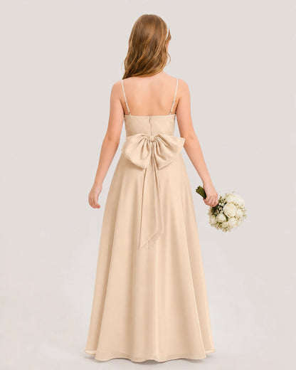 Dideyttawl Cowl Neck Chiffon Junior Bridesmaid Dress with Side Slit and Back Bow