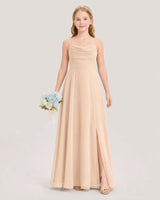 Peach Chiffon Cowl Neck Junior Bridesmaid Dresses Front View