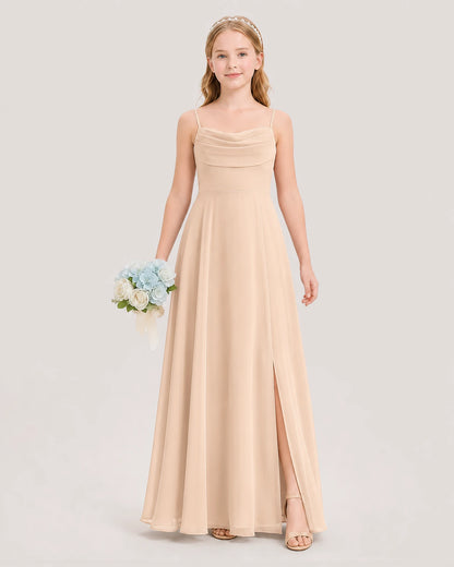 Dideyttawl Cowl Neck Chiffon Junior Bridesmaid Dress with Side Slit and Back Bow