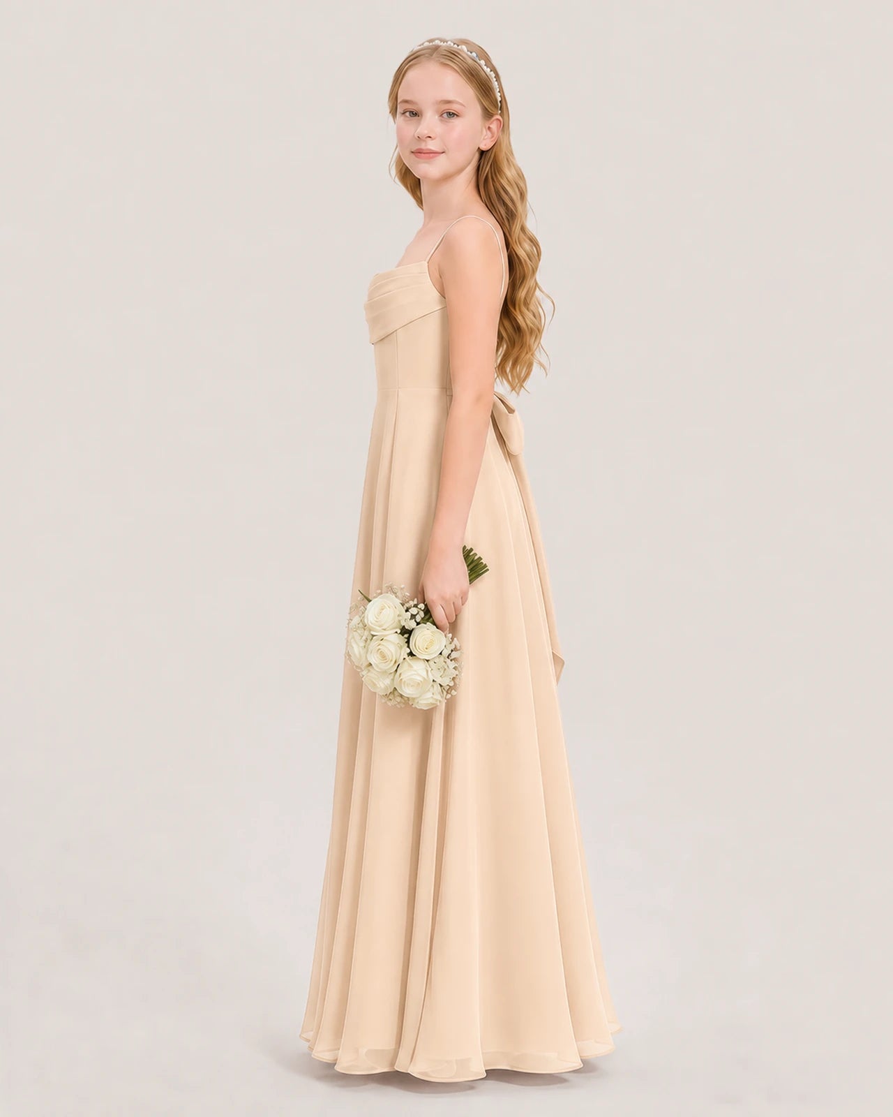 Dideyttawl Cowl Neck Chiffon Junior Bridesmaid Dress with Side Slit and Back Bow