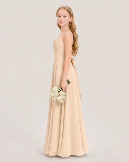 Dideyttawl Cowl Neck Chiffon Junior Bridesmaid Dress with Side Slit and Back Bow