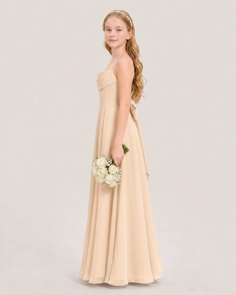 Peach Chiffon A-line Junior Bridesmaid Dresses Side View